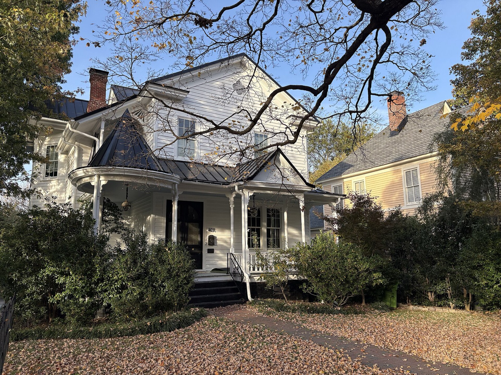 Timber-frame house with wraparound porch